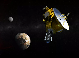 A picture of Pluto beside a satellite 